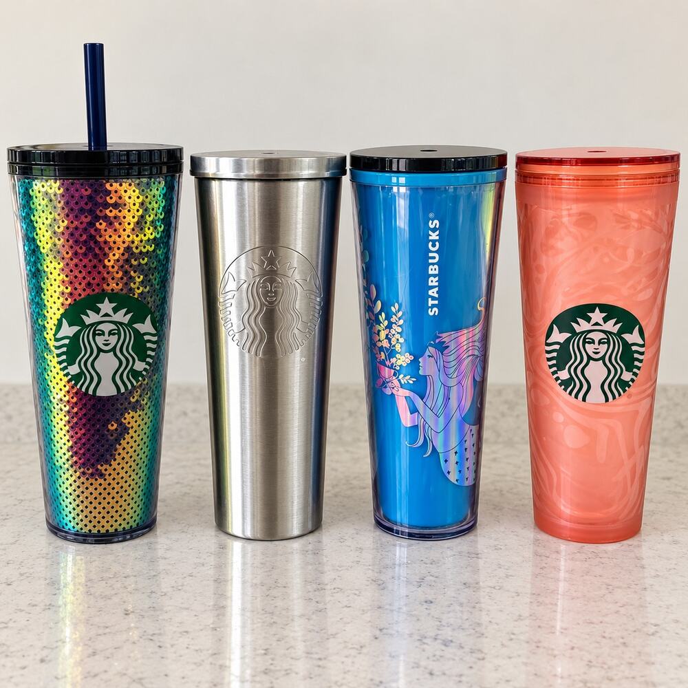 Starbucks Tumbler Cup Lot of 4 Cold Cups Stainless Steel Iridescent Siren
